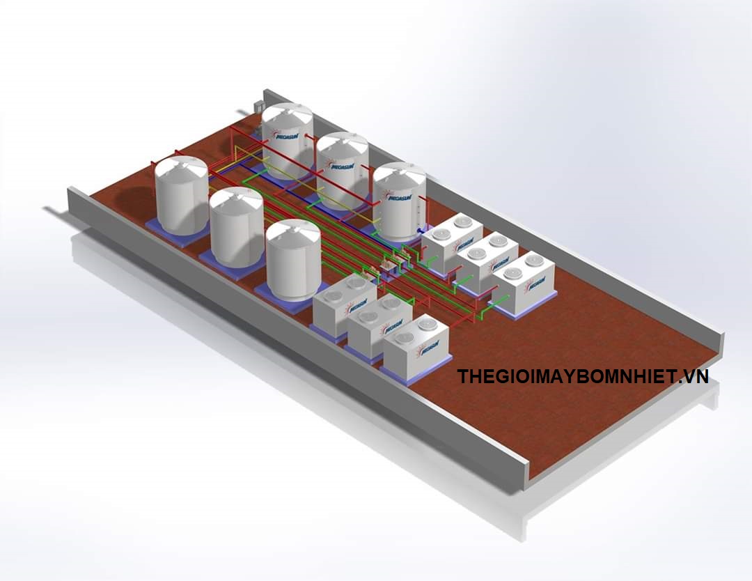 Mo Hinh He Thong Nuoc Nong Bom Nhiet Va Bon Bao On Cong Nghiep Megasun