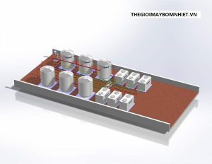 Mô hình hệ thống nước nóng bơm nhiệt và bồn bảo ôn công nghiệp Megasun 2