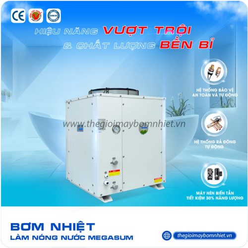 Bơm nhiệt công nghiệp Megasun MGS-3HP-1500L được trang bị linh kiện cao cấp, nhập khẩu chính hãng