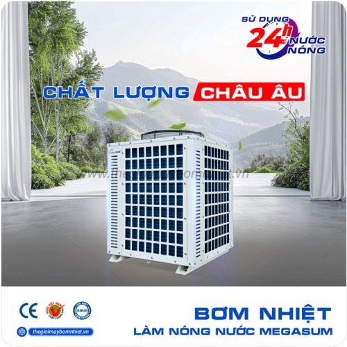 Hệ thống nước nóng trung tâm heatpump Megasun MGS-5HP-1000L công suất lớn, đạt chứng nhận hợp chuẩn Châu Âu CE Mark