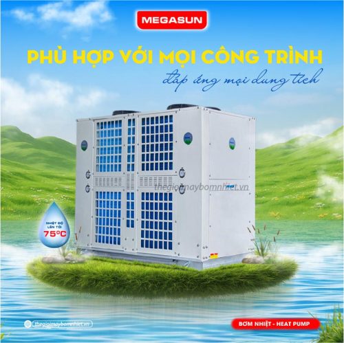 Máy bơm nhiệt công nghiệp Megasun MGS-35HP với hiệu suất làm việc lên tới 400% gấp 4 lần so với bình nước nóng sử dụng điện truyền thống