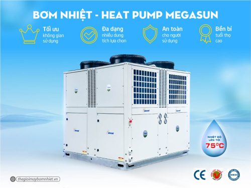 Hệ thống cấp nước nóng tập trung Megasun MGS-52HP công suất lớn, cung cấp nước nóng cho nhà máy chế biến thực phẩm