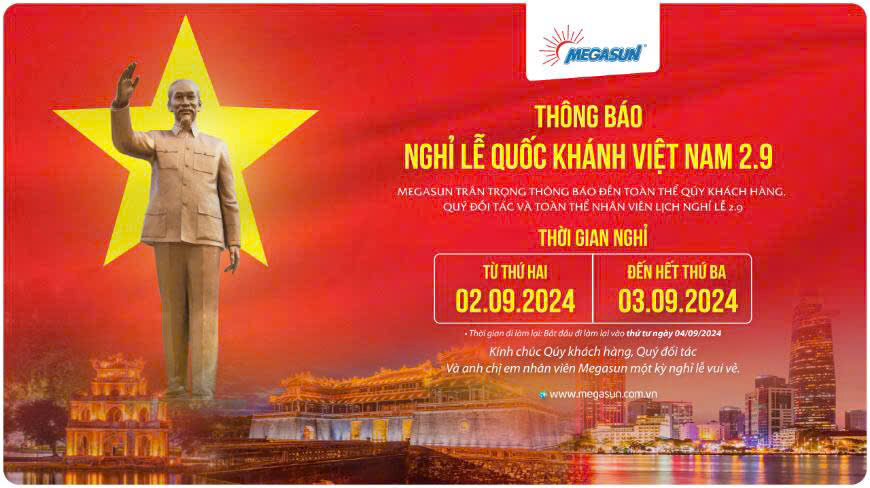 Thông báo nghỉ lễ quốc khánh 2-9-2024 Megasun