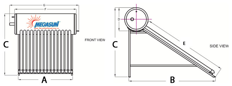 Thông số kỹ thuật của máy nước nóng năng lượng mặt trời PPR 240L MEGASUN