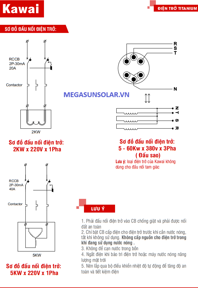 Sơ đồ đấu nối điện trở gia nhiệt Heater Titanium Kawai