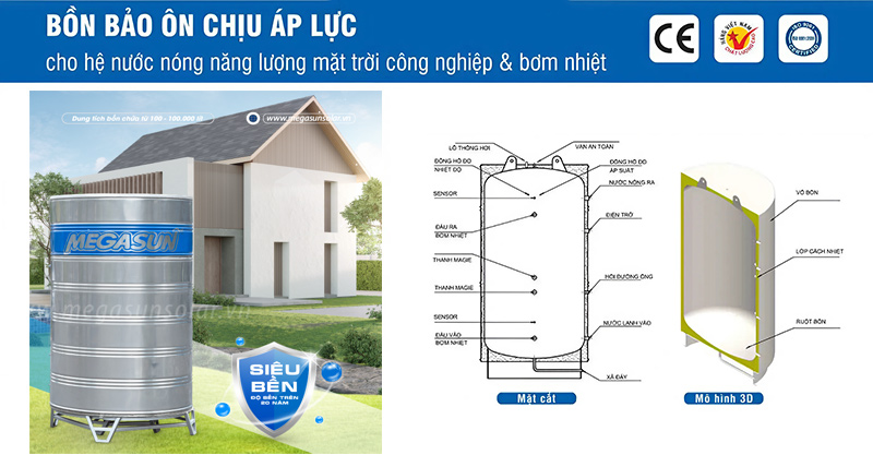 Cấu tạo bồn bảo ôn chịu áp Megasun 7000L