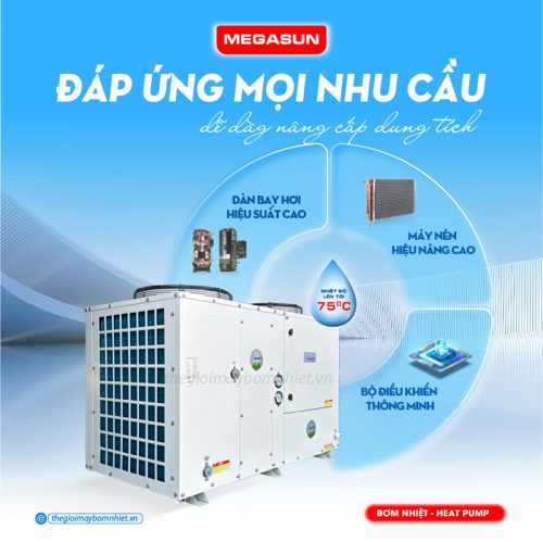 Hệ thống bơm nhiệt công nghiệp Megasun MGS-12HP được cấu tạo từ nhiều linh kiện cao cấp