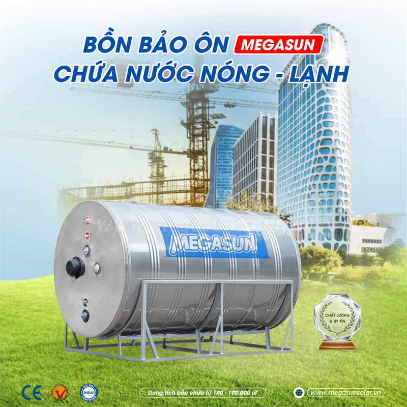 Bình giữ nước nóng inox bảo ôn 8000L (8m3) Megasun BBO-8000-KCA-D - Giải pháp được nhiều đơn vị lựa chọn