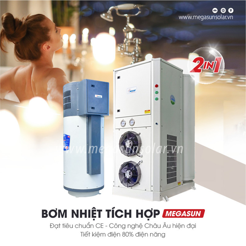Máy nước nóng bơm nhiệt heat pump bình tích hợp Megasun - All in one