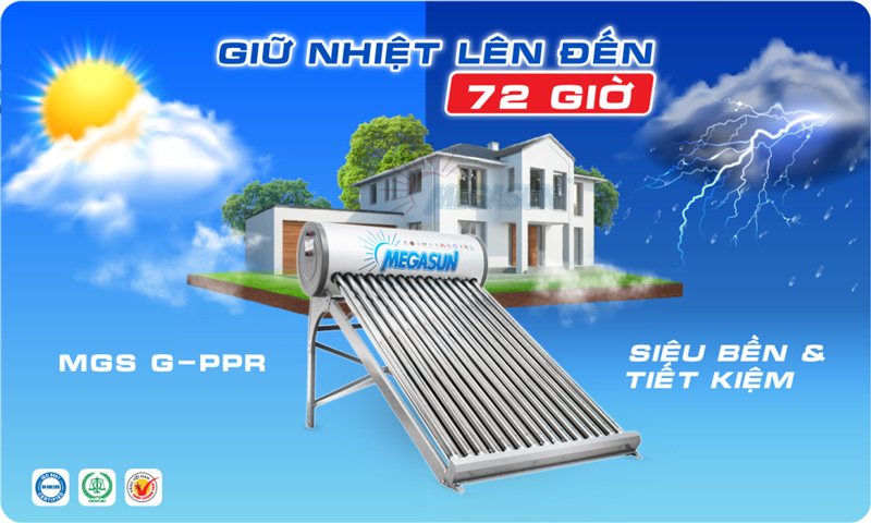 Máy nước nóng NLMT Megasun lõi bồn nhựa PPR - Dòng G-PPR
