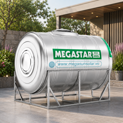 Bồn tròn inox Megasun Megastar 4000L bồn ngang