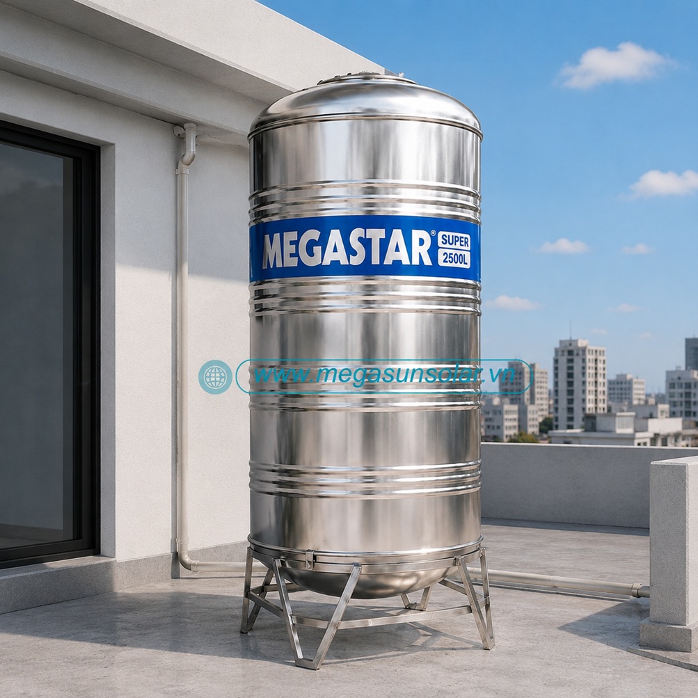 Bồn đứng inox chứa nước sinh hoạt Megastar Super 2500L