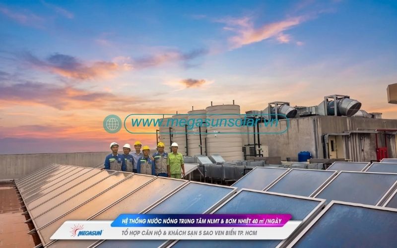 Hệ thống nước nóng trung tâm 40m3/ngày tiết kiệm điện năng, cung cấp nước nóng 24/7