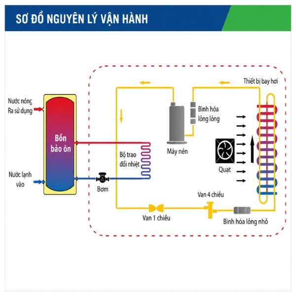 Sơ đồ nguyên lý lắp đặt đường ống tuần hoàn nước nóng tự động cho công trình