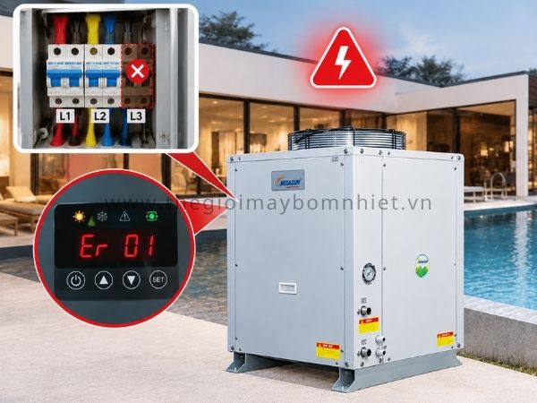 Máy bơm nhiệt bị lỗi pha, mất pha nguồn